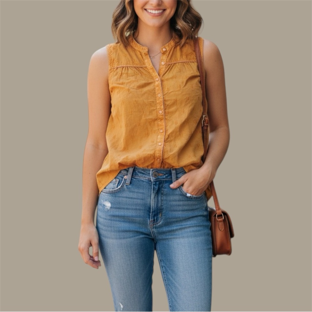 Anthropologie Pilcro Yellow Tank Sz XL Buttons